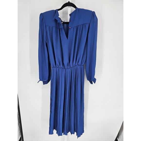 Sandy Sandy Womens Blue Pleated Long Sleeve Button-Front Fit & Flare Dress Sz 6 - Picture 1 of 5